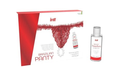 Red Brazilian Panty – csipkebugyi gyöngysorral + 50 ml eperillatú síkosító
