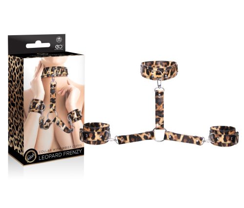 Leopard Frenzy Collar with Hand Cuffs – Fetish nyakörv és bilincs