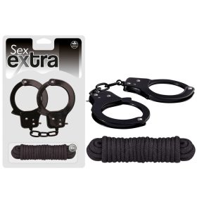   SEX EXTRA - Metal Cuffs & Love Rope Black – Fekete fém bilincs és kötél