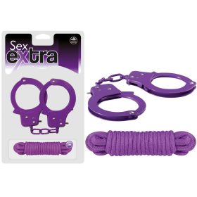   SEX EXTRA - Metal Cuffs & Love Rope Purple – Lila fém bilincs és kötél