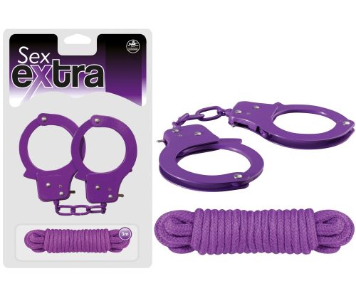 SEX EXTRA - Metal Cuffs & Love Rope Purple – Lila fém bilincs és kötél