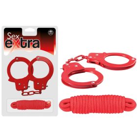   SEX EXTRA - Metal Cuffs & Love Rope Red – Piros fém bilincs és kötél