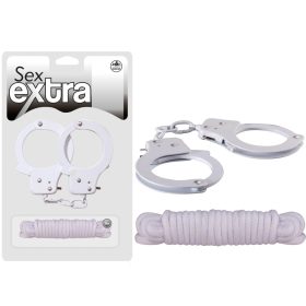   SEX EXTRA - Metal Cuffs & Love Rope White – Fehér fém bilincs és kötél