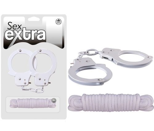 SEX EXTRA - Metal Cuffs & Love Rope White – Fehér fém bilincs és kötél