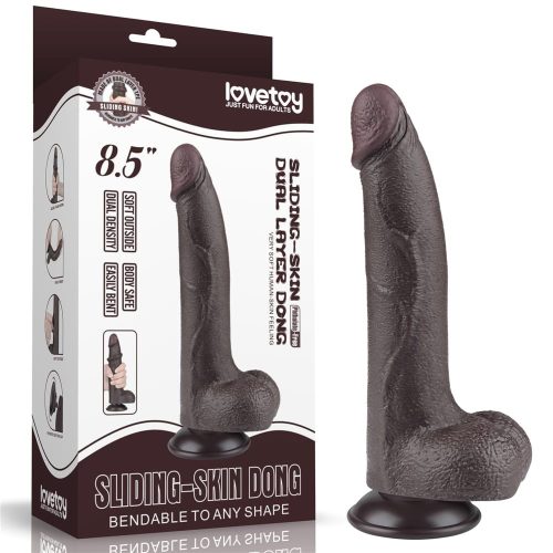 8.5'' Sliding Skin Dual Layer Dong Black I – Kettős rétegű, valósághű fekete dildó