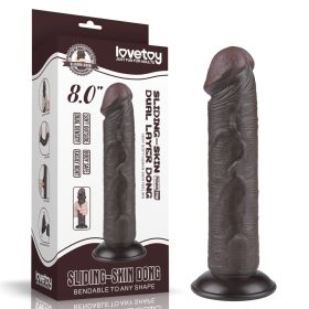   8'' Sliding Skin Dual Layer Dong Black II – Kettős rétegű fekete dildó