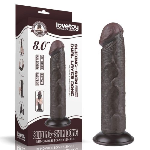 8'' Sliding Skin Dual Layer Dong Black II – Kettős rétegű fekete dildó