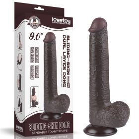   Sliding Skin 22,8 cm-es kétrétegű élethű dildó – fekete