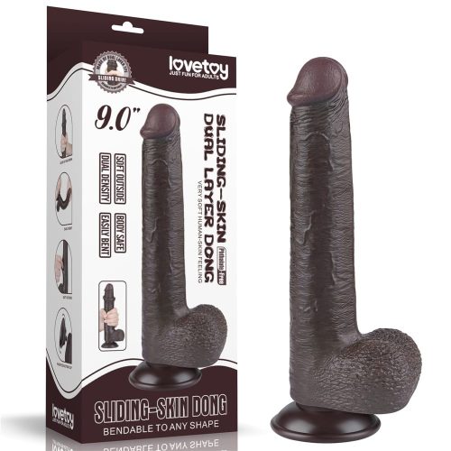 Sliding Skin 22,8 cm-es kétrétegű élethű dildó – fekete