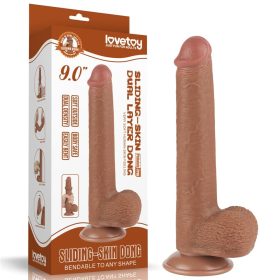   9'' Sliding Skin Dual Layer Dong Brown – Kettős rétegű, valósághű barna dildó