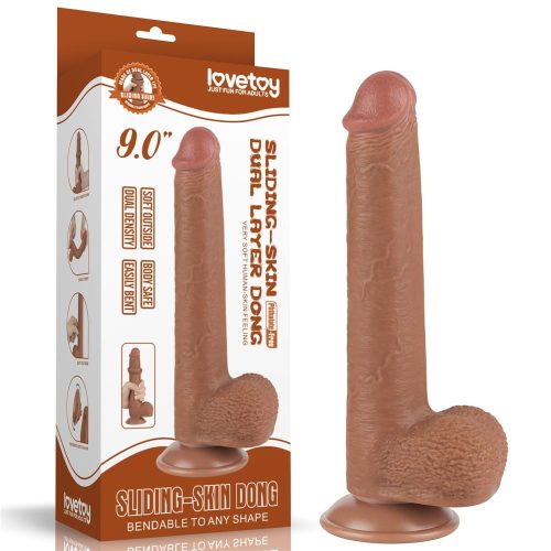 9'' Sliding Skin Dual Layer Dong Brown – Kettős rétegű, valósághű barna dildó