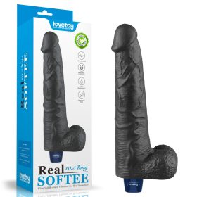 10.5" REAL SOFTEE Rechargeable Vibrating Dildo (Black)