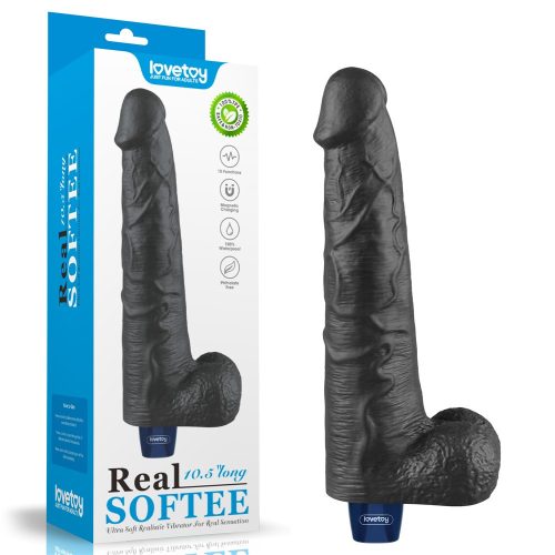 10.5" REAL SOFTEE Rechargeable Vibrating Dildo (Black)