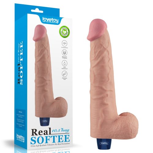 10.5" REAL SOFTEE Rechargeable Vibrating Dildo (Flesh)