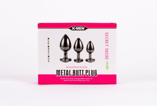 X-MEN Secret Shine – fekete fém anál plug szett ékköves talppal