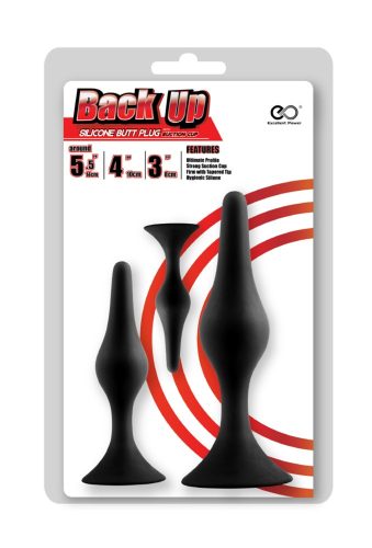 Back Up 7,6 cm-es, 10,8 cm-es szilikon anális dugó tapadókoronggal (3 db-os készlet)