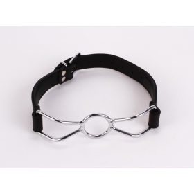 Prémium bőr BDSM szájpecek acél szájrúddal – fekete