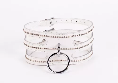 Designer Traingo puha borjúbőr BDSM nyakörv – fehér