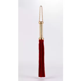   Flogger fém bőr fogantyúval és velúr bőr farokkal, piros, 45 cm