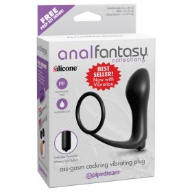   Ass-Gasm Cockring Vibrating Plug Black – fekete, vibrációs péniszgyűrű és anál dugó kombináció