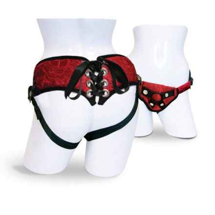 Sportsheets - Red Lace Corsette Strap-On black/red